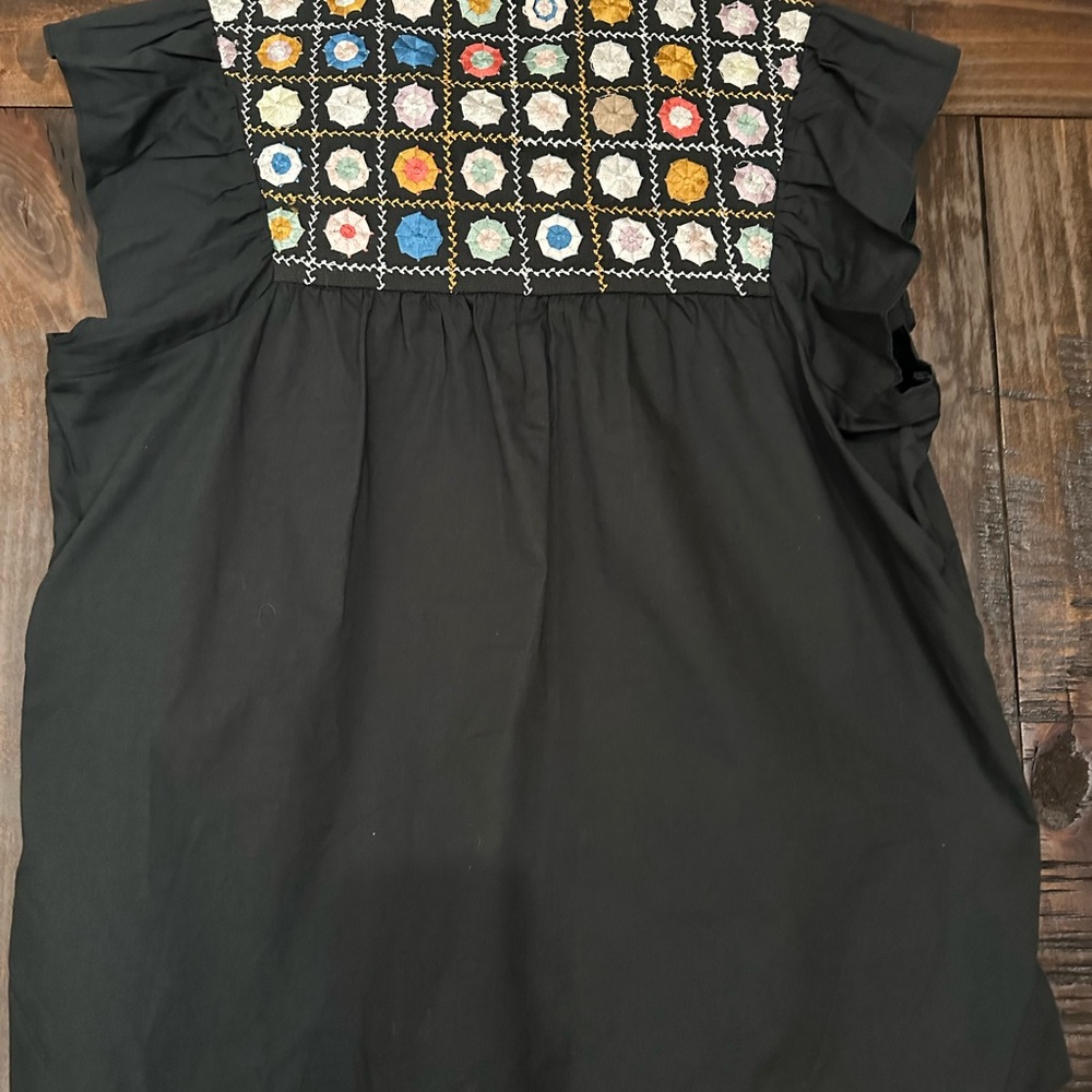 French Connection Black Boxy Cap Sleeve Blouse - Picture 2 of 3